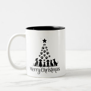 Merry Christmas Paw Tree Dog Lover Cat Lover Mom Two-Tone Coffee Mug