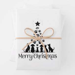 Merry Christmas Paw Tree Dog Lover Cat Lover Mom Wrapping Paper Sheets