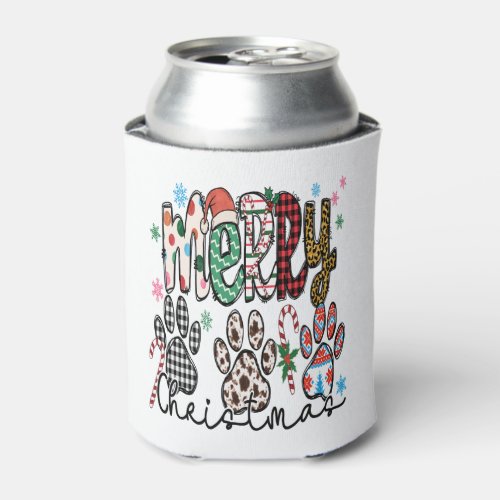 Merry Christmas Paws Funny Dog Can Cooler