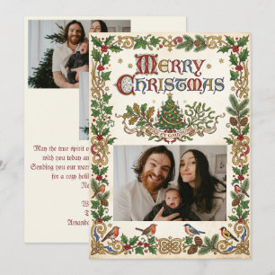 Merry Christmas Pax et Gaudium Vintage 3 Photo Holiday Card