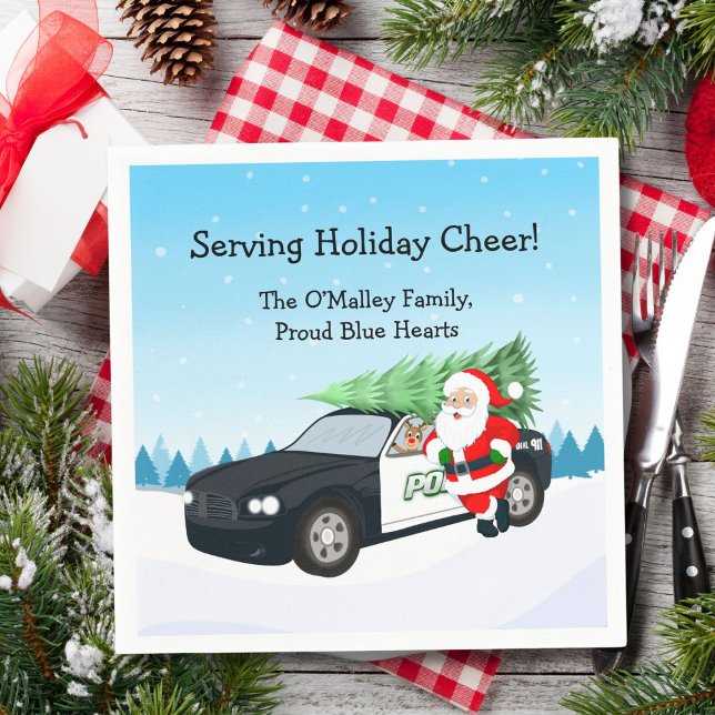 Merry Christmas PD Police Officer Santa Cop Car Napkins (Creator Uploaded)