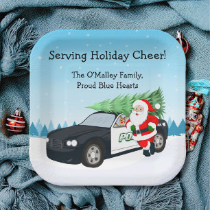 Merry Christmas PD Police Officer Santa Cop Car Paper Plates