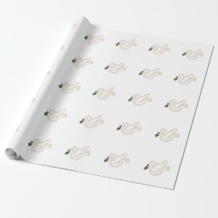 Merry Christmas Peace Dove with holly Wrapping Paper