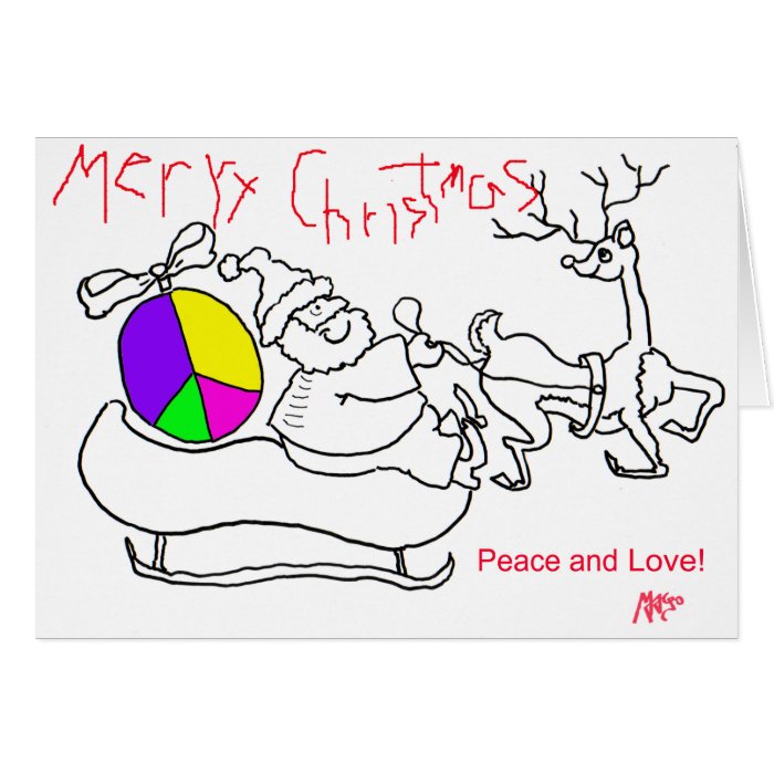 Merry Christmas Peace & Love Ink Drawing Greeting Cards