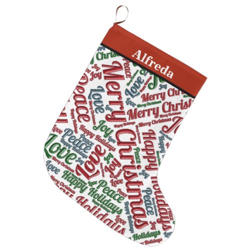 Merry Christmas Peace Love Joy Personalize Large Christmas Stocking