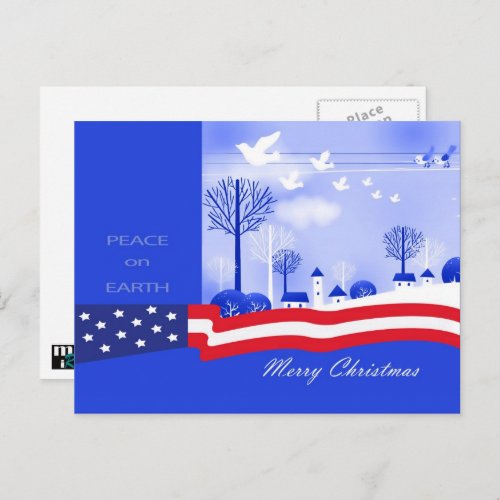 Merry Christmas Peace on Earth Patriotic  Holiday Postcard