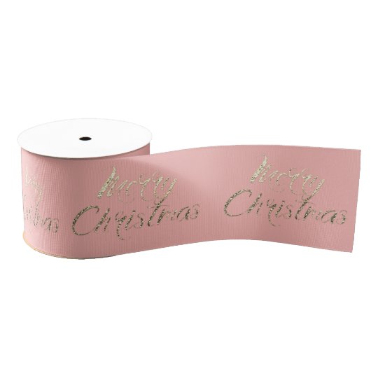 Merry Christmas Peach Coral Pastel Pink Rose Gold Grosgrain Ribbon