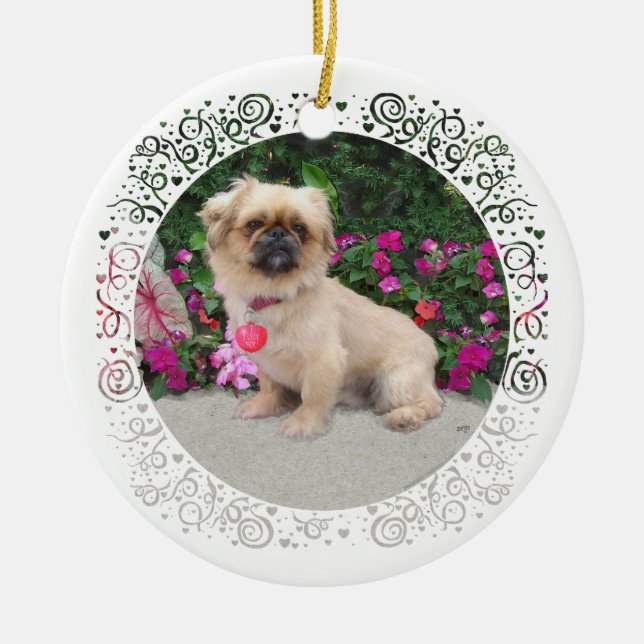 Merry Christmas Pekingese Ceramic Ornament (Front)