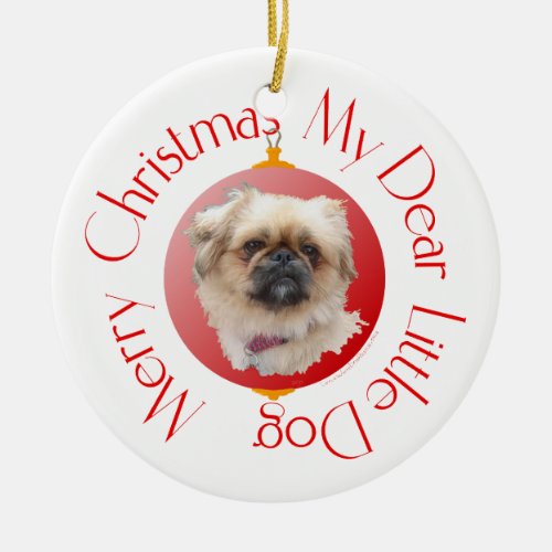 Merry Christmas Pekingese Ceramic Ornament