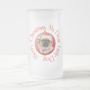 Merry Christmas Pekingese Frosted Glass Beer Mug