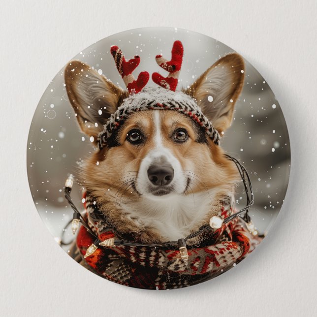 Merry Christmas Pembroke Welsh Corgi Dog Button (Front)