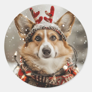 Merry Christmas Pembroke Welsh Corgi Dog Classic Round Sticker