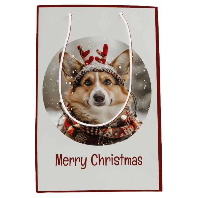 Merry Christmas Pembroke Welsh Corgi Dog Medium Gift Bag (Front)