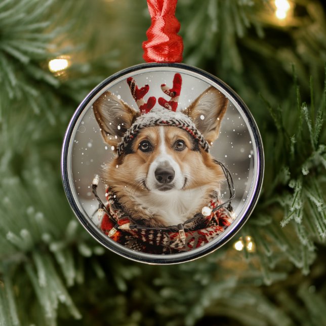 Merry Christmas Pembroke Welsh Corgi Dog Metal Ornament (Tree)