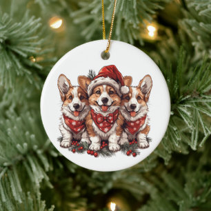 Merry Christmas Pembroke Welsh Corgi Puppies Ceramic Ornament