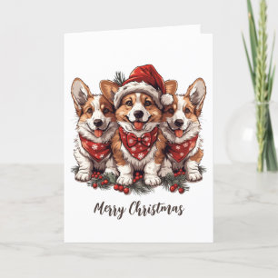 Merry Christmas Pembroke Welsh Corgi Puppies Holiday Card