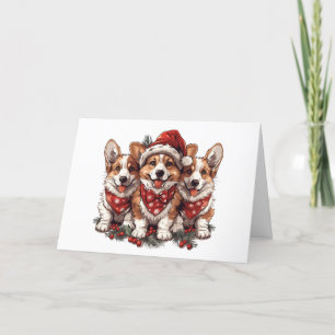 Merry Christmas Pembroke Welsh Corgi Puppies Holiday Card