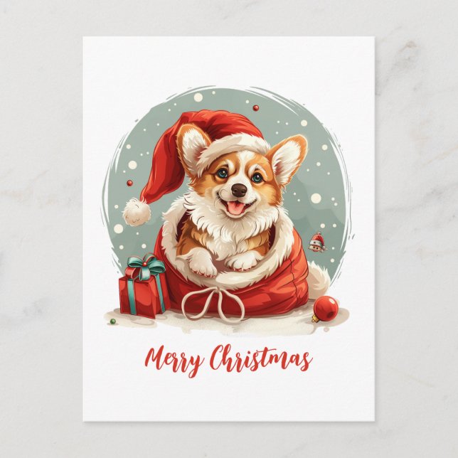 Merry Christmas Pembroke Welsh Corgi Puppies Holiday Postcard (Front)
