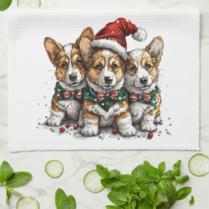 Merry Christmas Pembroke Welsh Corgi Puppies Kitchen Towel