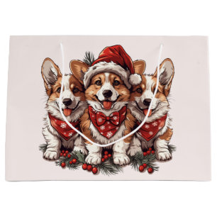 Merry Christmas Pembroke Welsh Corgi Puppies Large Gift Bag