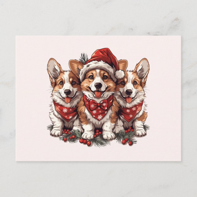 Merry Christmas Pembroke Welsh Corgi Puppies Postcard (Front)