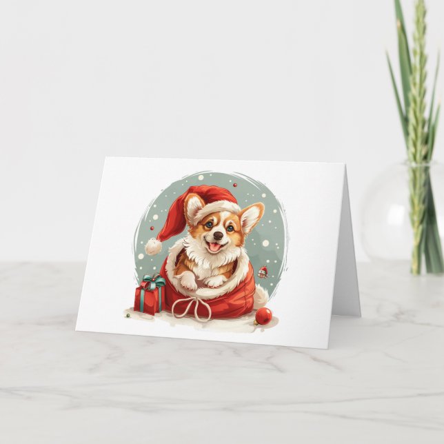 Merry Christmas Pembroke Welsh Corgi Puppy Holiday Card (Front)