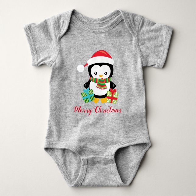 Merry Christmas Penguin Baby Bodysuit (Front)