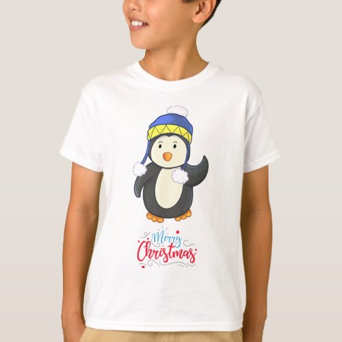 MERRY CHRISTMAS PENGUIN BLUE HOLIDAY HAT T_Shirt