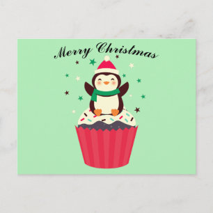 Merry Christmas Penguin Cupcake Postcard