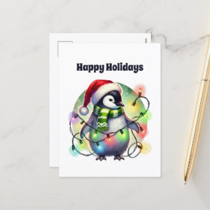 Merry Christmas penguin customizable Holiday Postcard