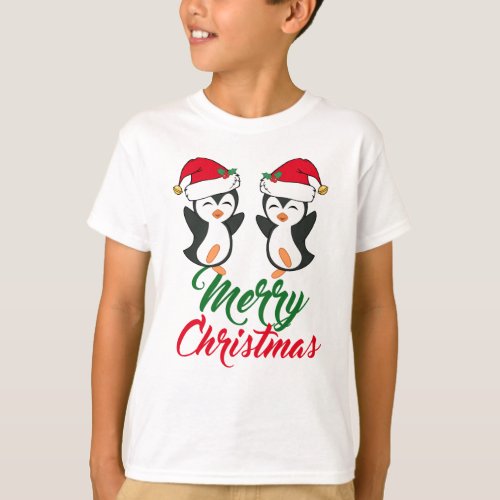 Merry Christmas Penguin Cute Kids T_Shirt