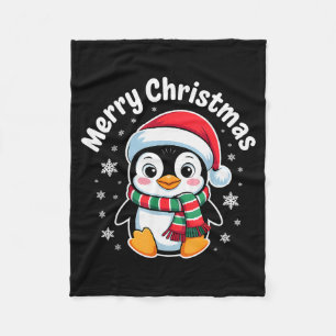 Merry Christmas Penguin Cute Santa Hat Winter Holi Fleece Blanket