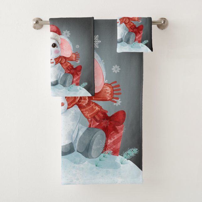 Merry Christmas Penguin for Kids Bath Towel Set (Insitu)