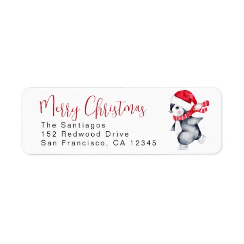 Merry Christmas Penguin Holiday Return Address Label