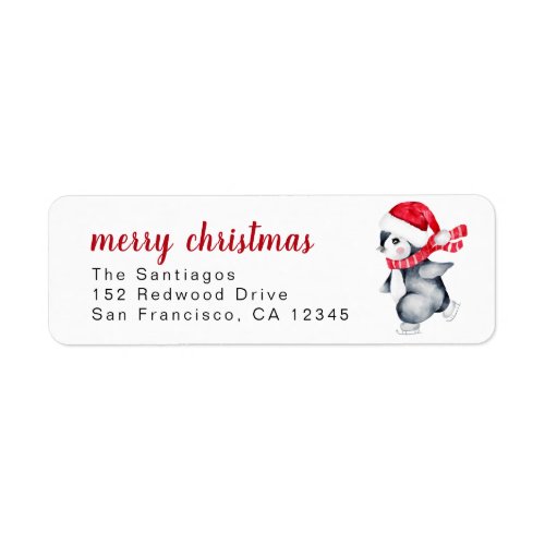 Merry Christmas Penguin Holiday Return Address Label