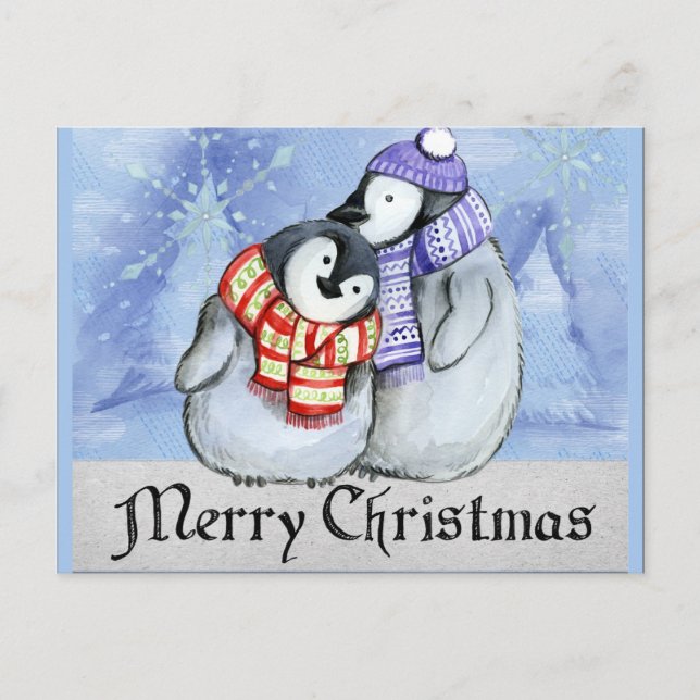 Merry Christmas, penguin illustration Postcard (Front)