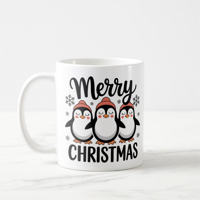 Merry Christmas Penguin Mug, Cute Holiday Coffee  Coffee Mug (Left)
