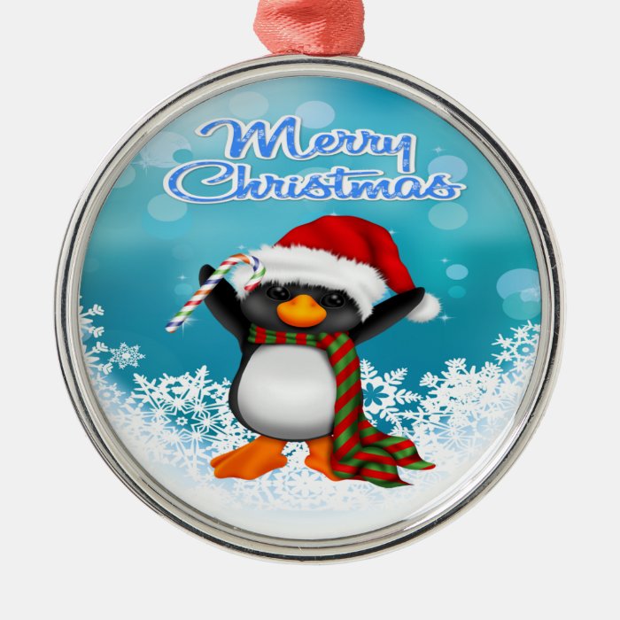 Merry Christmas Penguin Premium Round Ornament