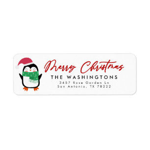 Merry Christmas Penguin Return Address Label