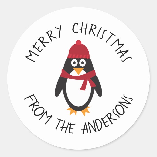 Merry Christmas Penguin Sticker for the Holidays (Front)
