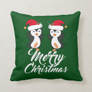 Merry Christmas Penguin Throw Pillow