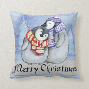 Merry Christmas Penguin Throw Pillow
