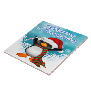 Merry Christmas Penguin Tile/Trivet Ceramic Tile