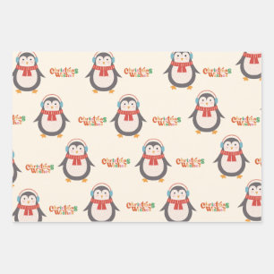 Merry Christmas Penguin Wrapping Paper Sheets