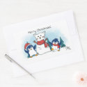 Merry Christmas Penguins building a Snow Cat Recta