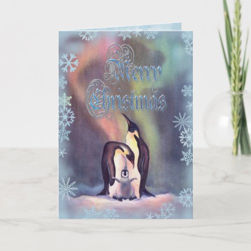 MERRY CHRISTMAS PENGUINS BY SHARON SHARPE HOLIDAY CARD