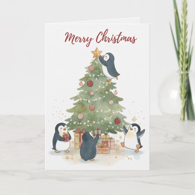 Merry Christmas Penguins Card Cute Kids & Family (Front)