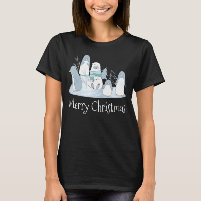 Merry Christmas  Penguins Polar Bear Pop Art Chris T-Shirt (Front)