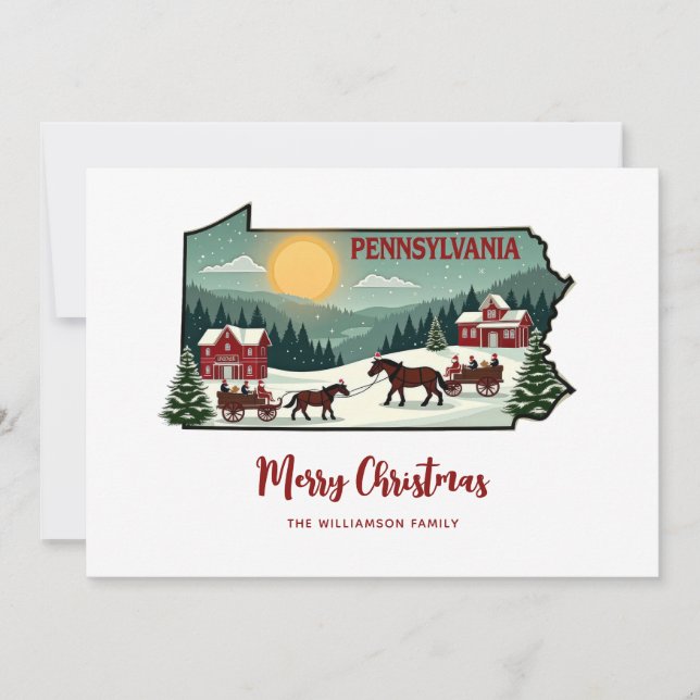 Merry Christmas Pennsylvania State Personalized  Holiday Card (Front)