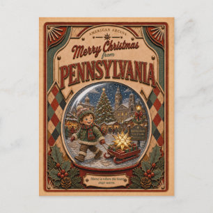 Merry Christmas Pennsylvania Vintage Snow Globe Holiday Postcard